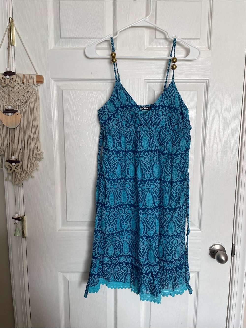 Planet Gold 100% Cotton Women's size M Teal Printed Spaghetti-Strap Dress